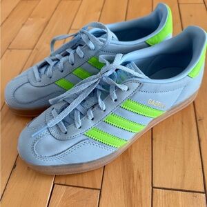 Adidas Gazelle Light Blue with Neon Green Stripes